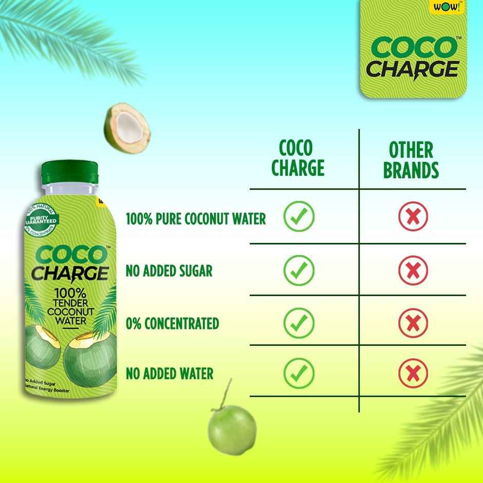 Wow Coco Charge Tender Coconut Water | Pure Coconut | No Added Sugar | No Concentrate | Bottle