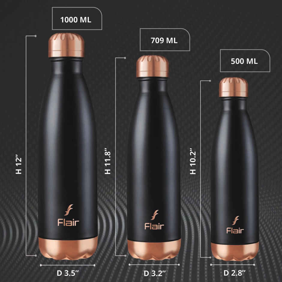 Flair Spark Vacuum Insulated Steel Water Bottle | 709 ml | Black