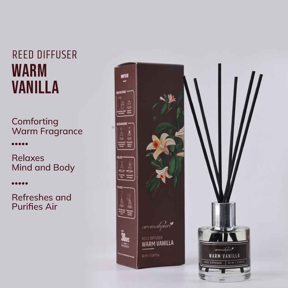 Aromahpure Premium Reed Diffuser with 6 Fiber Reed Sticks | Vanilla