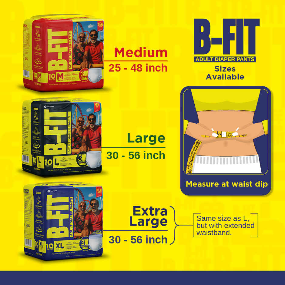 B-FIT Adult Diaper Pant | Regular Type | XL | 30 - 56 inch