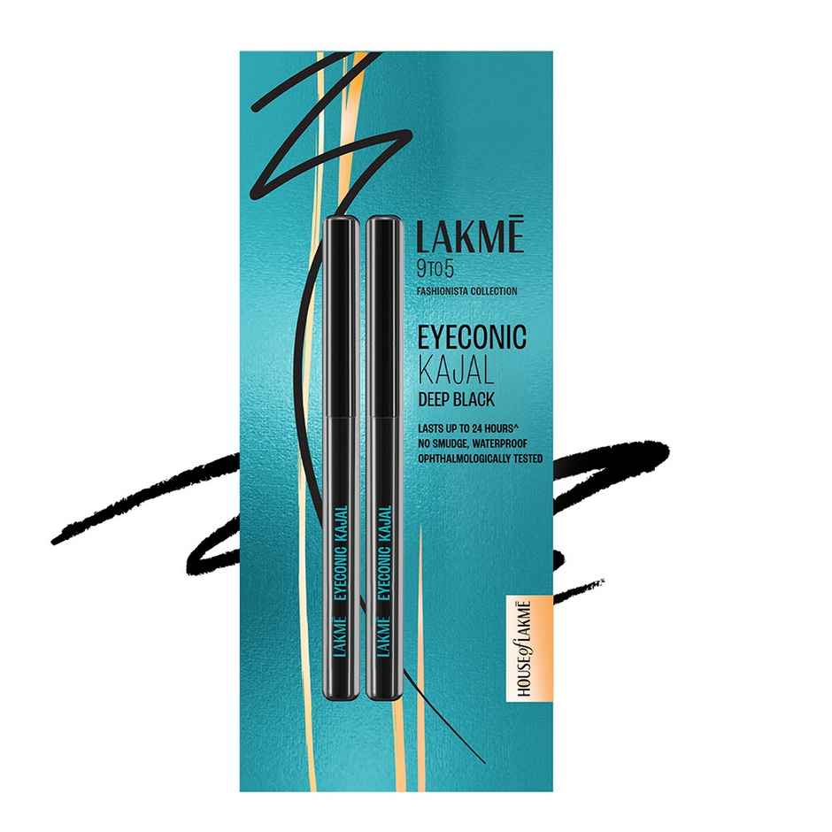 Lakme 9 to 5 Eyeconic Kajal Twin Pack, lasts upto 24hrs, Pack of 2- Deep Black