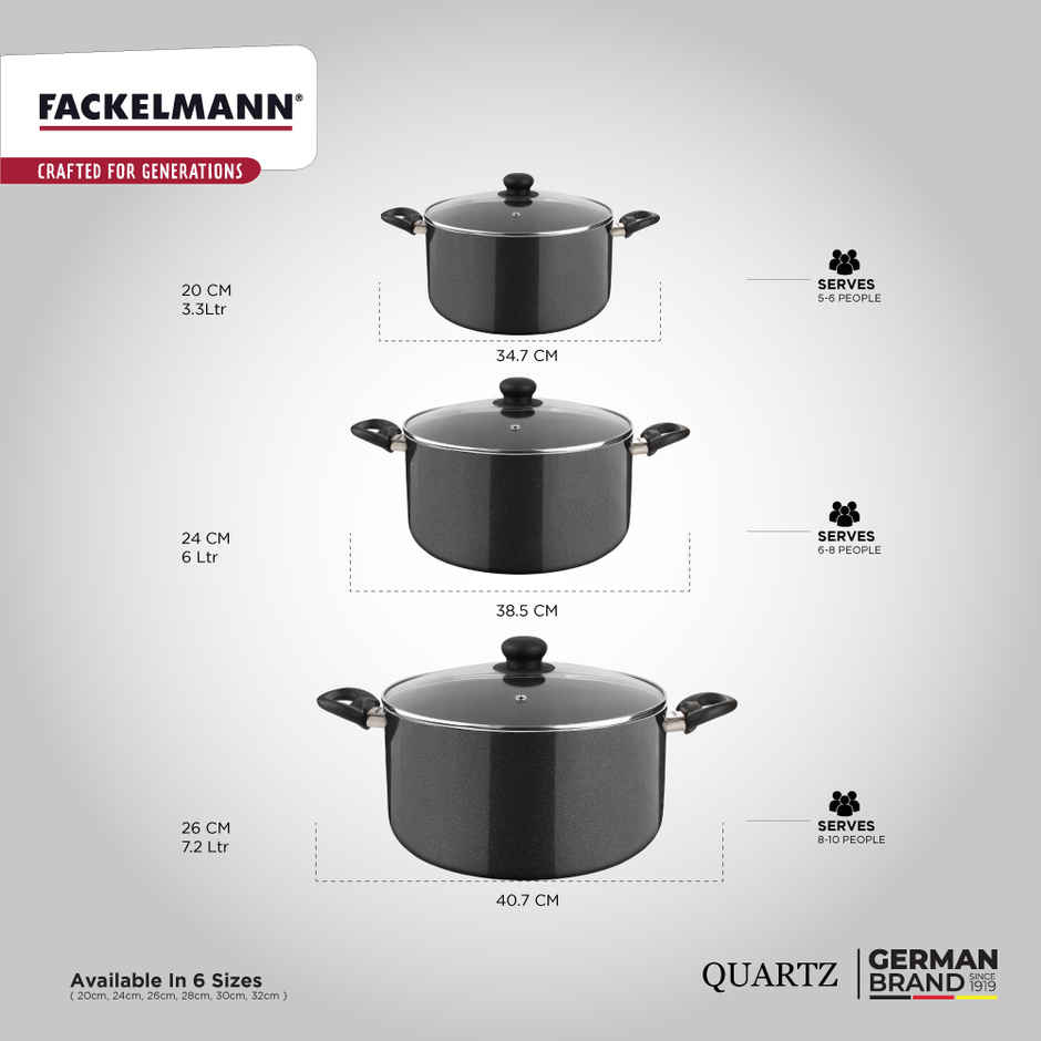 Fackelmann Quartz Nonstick Casserole w Glass Lid 28cm BPA-Free All Stoves Compatible Anti-scratch