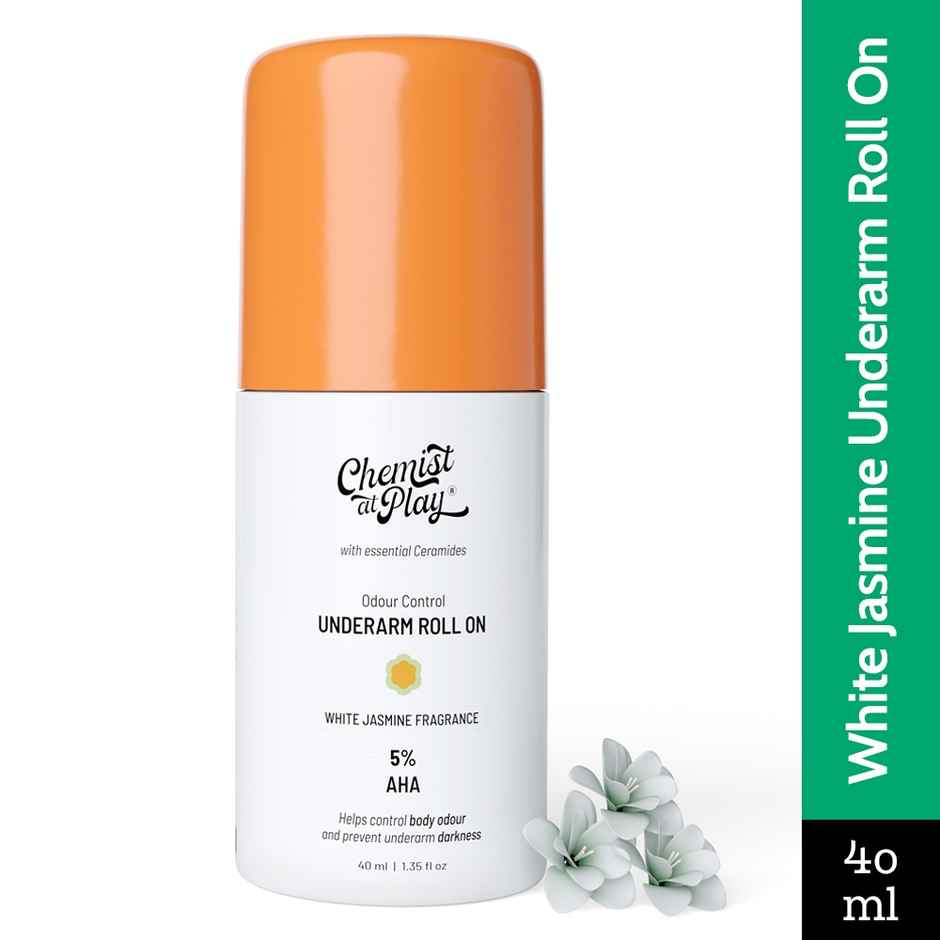 Chemist At Play 5% Aha Underarm Roll On Deodrant Lactic Acid For Men & Women White Jasmine
