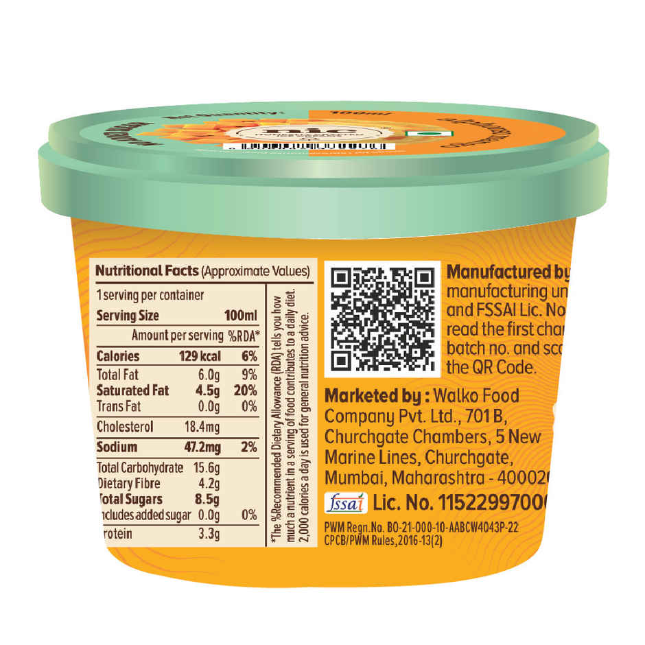 NIC Alphonso Mango Ice Cream Cup | No Added Sugar | Preservative Free | No Artificial Flavors