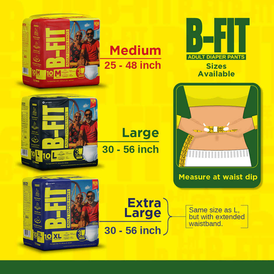 B-FIT Adult Diaper Pant | Regular Type | L | 30 - 56 inch Combo