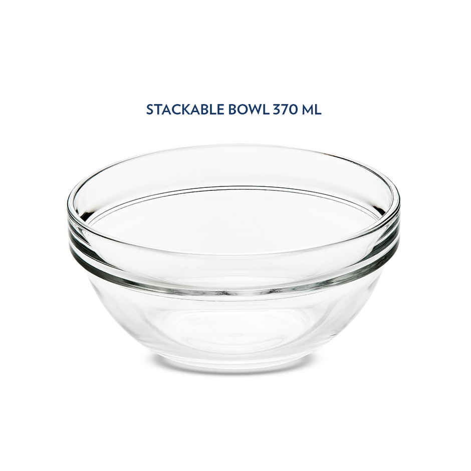Borosil Stackable Bowl Set (377 ml)| Borosilicate Glass | Microwave & Dishwasher Safe