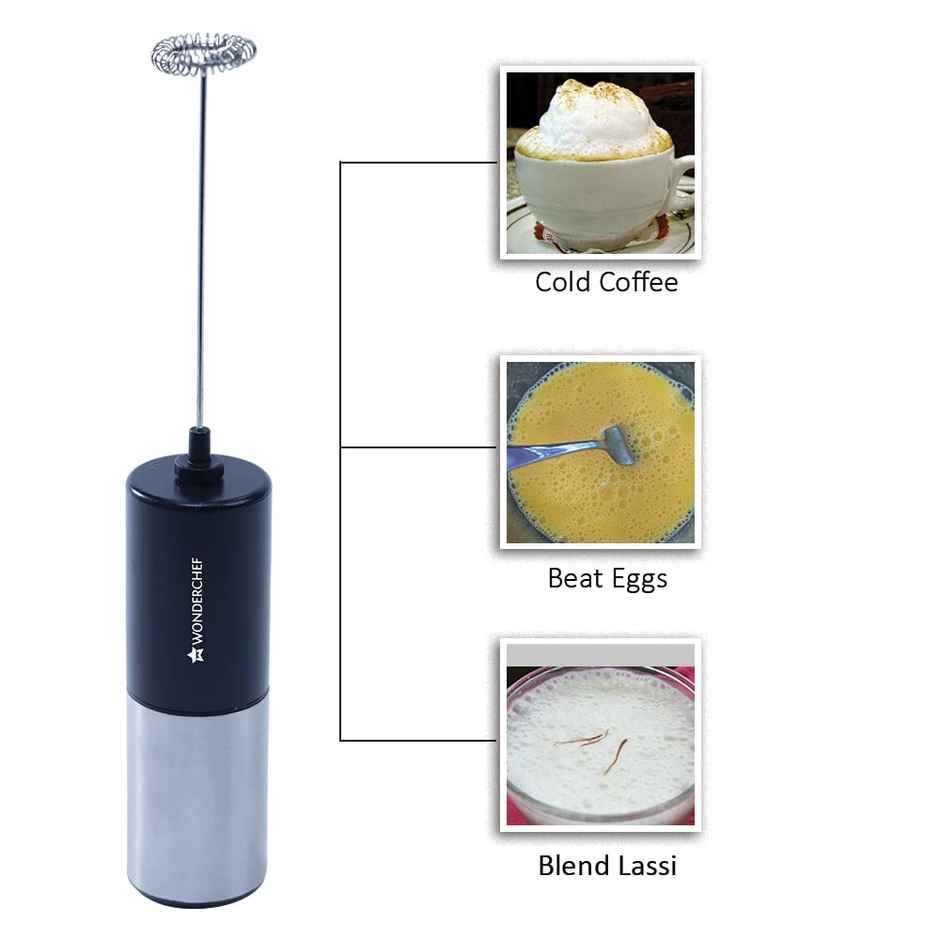 Wonderchef Regalia 6W Milk Frother For Coffee, Handheld Battery Operated for Coffee, Lattes, Lemonade, Hot Chocolates and Shakes - Black