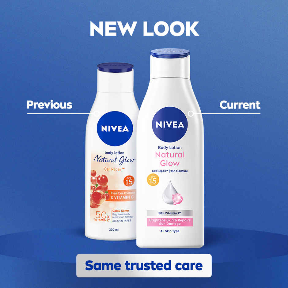 NIVEA Natural Glow Cell Repair Body Lotion For Even Toned & Smooth Skin | SPF 15 & 50 X Vitamin C