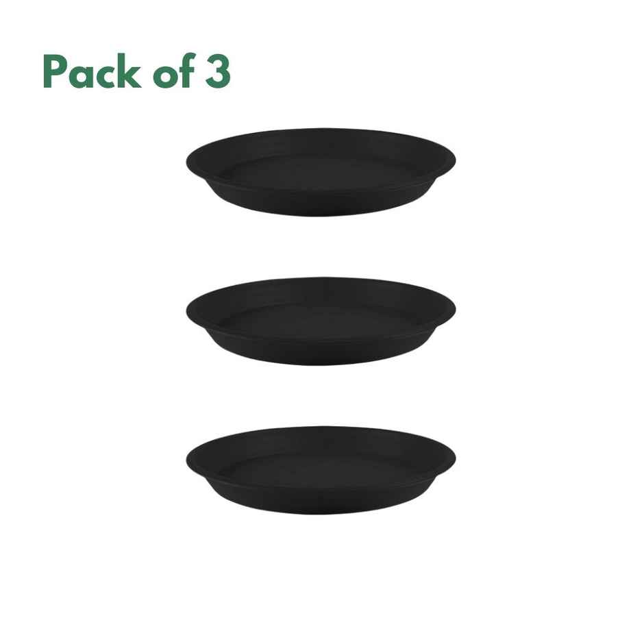 Nayra Plant Tray/Saucer Round Black Plastic Tray for Plant pots | 8 Inch | 3 Pcs