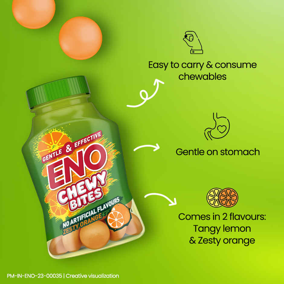 ENO Chewy Bites Tasty Chewable Antacid For Gentle & Effective Relief From Acidity Zesty Orange Combo  