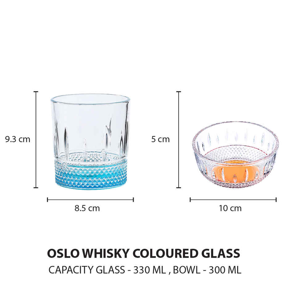 Sanjeev kapoor OSLO COLORED Glass and Bowl PARTY SET | 4 pcs 330 ml + 2 pcs 300 ml