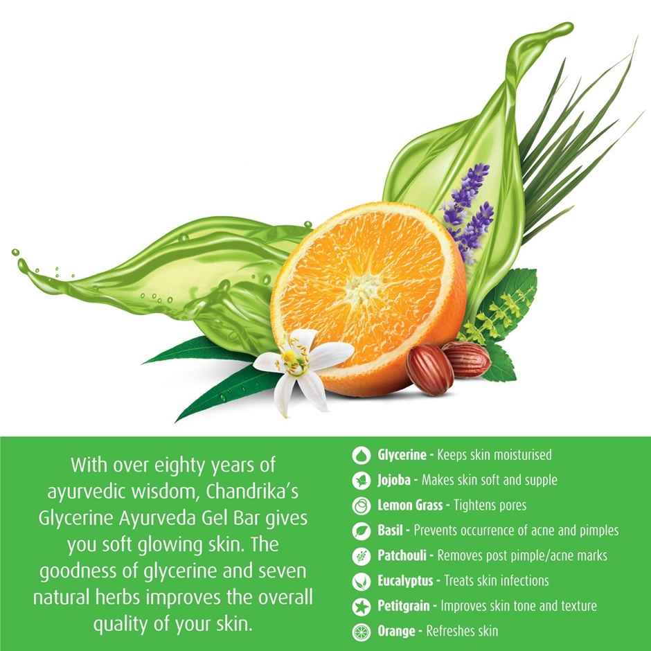 Chandrika Glycerine Ayurveda Gel Bar | Glycerine Bath Soap With Jojoba Oil For Moisturized Skin