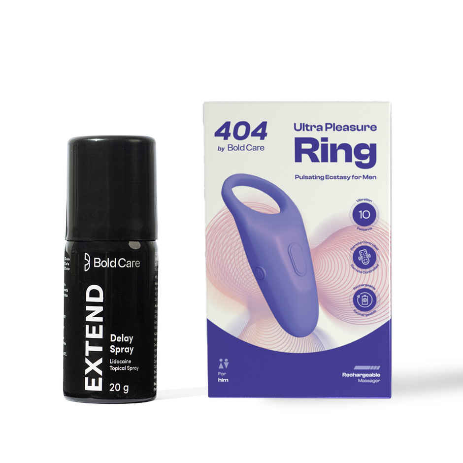 Bold Care Ultra Pleasure Ring Massager For Men & Women - 10 Vibrating Modes - Rechargeable (1pc) & Bold Care Extend Delay Spray With Lidocaine 10% (20g) Combo