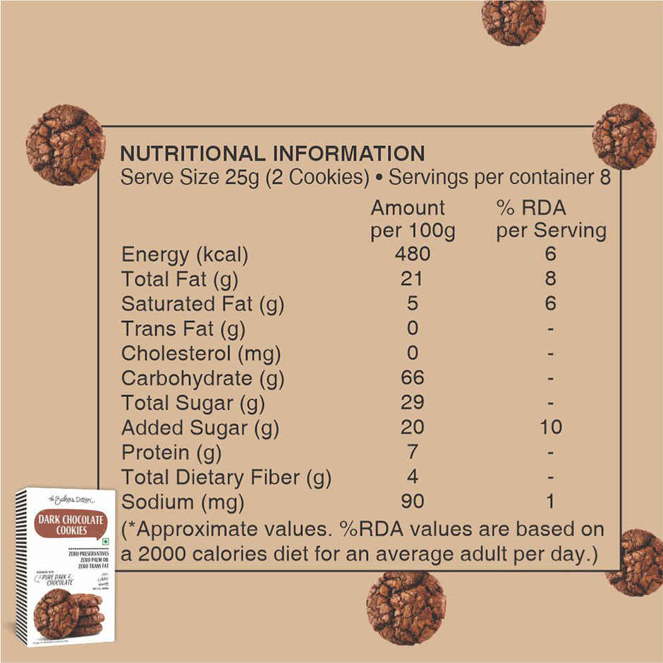 The Baker's Dozen Dark Chocolate Cookies | Premium Biscuit Handmade Cookies | Choco Chip Cookies