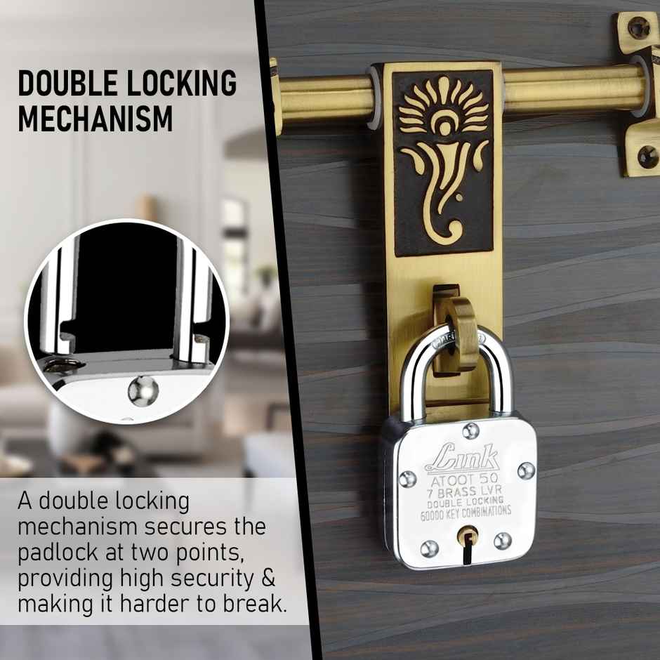 Link Stainless steel Brass Levers With Hardened Shackle Atoot 50 mm padlock with 3 Keys