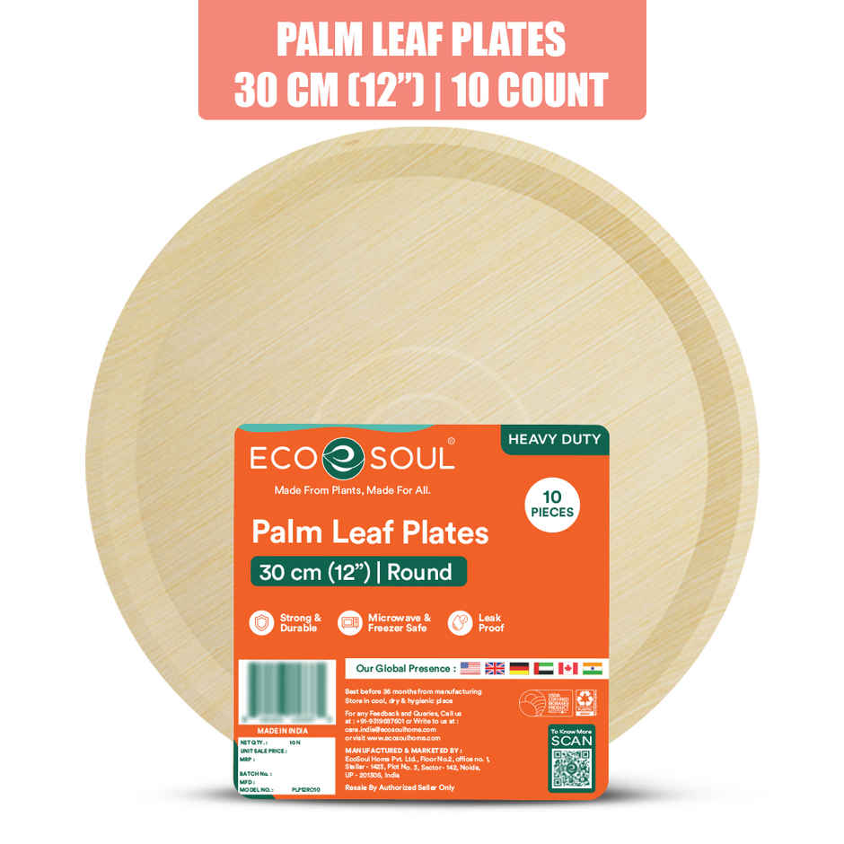 ECO SOUL | Palm Leaf Disposable Plates | 12 Inch | Round | 10 Count
