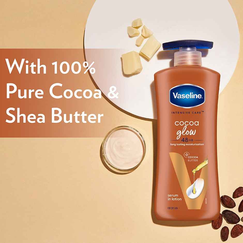 Vaseline Cocoa Glow Serum In Lotion, 100% Pure Cocoa & Shea Butter for Glowing & Soft Skin