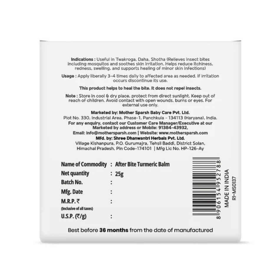 Mother Sparsh After Bite Turmeric Balm For Rashes And Mosquito Bites