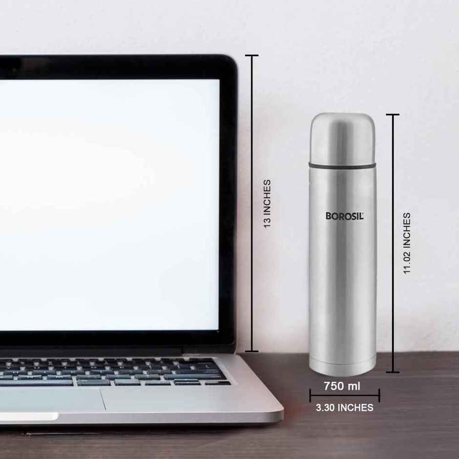 Borosil Stainless Steel Hydra Thermo Vacuum Insulated Flask Water Bottle | 750 ml | Black