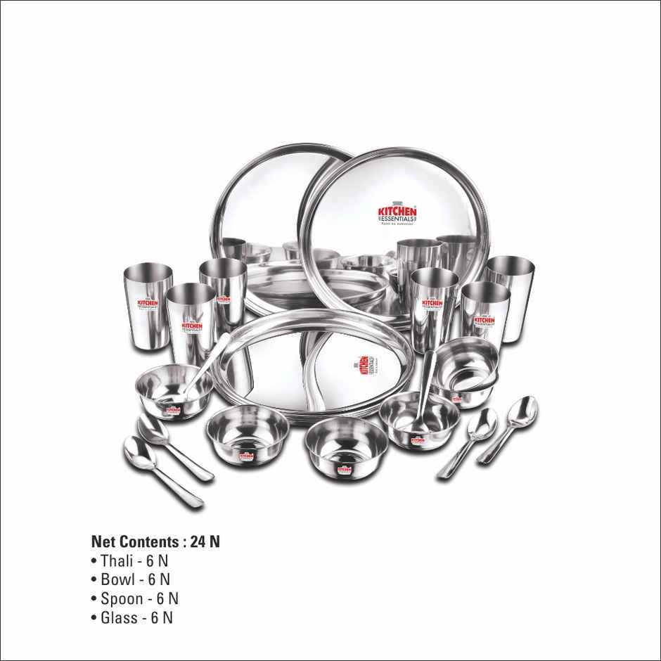 Kitchen Essentials 24 Pcs Stainless Steel Dinner Set (Mirror Finish)