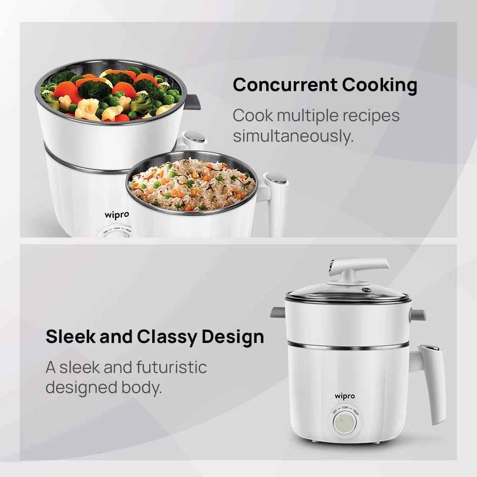 Wipro Vesta 1.2 L Multicooker Kettle | (White, 600 Watt)