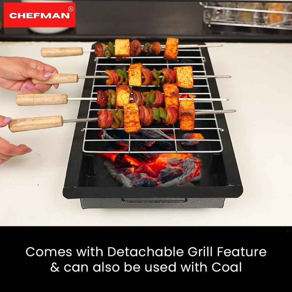 Chefman 2-in-1 Barbeque Grill | 2000W Electric & Charcoal Grill with 4 Skewers & 1 Grill