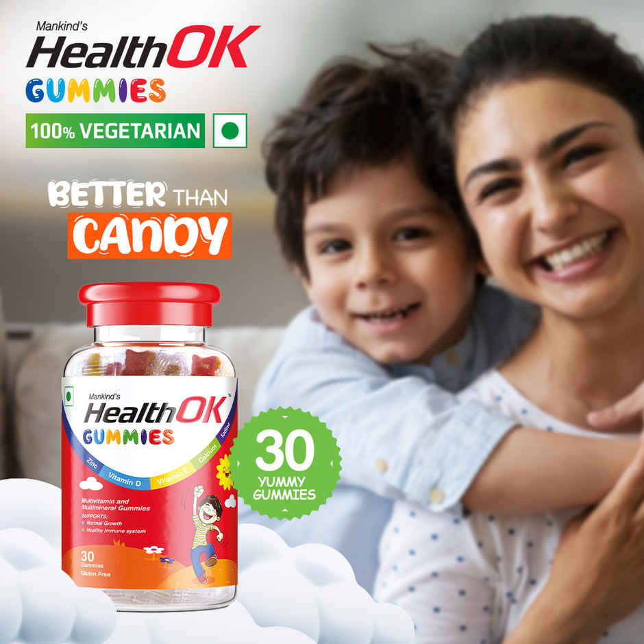 Health OK Multivitamins tasty Gummies for Kids (with Vitamin C, Vitamin D, Vitamin B12, B6, Zinc for growth development immunity)