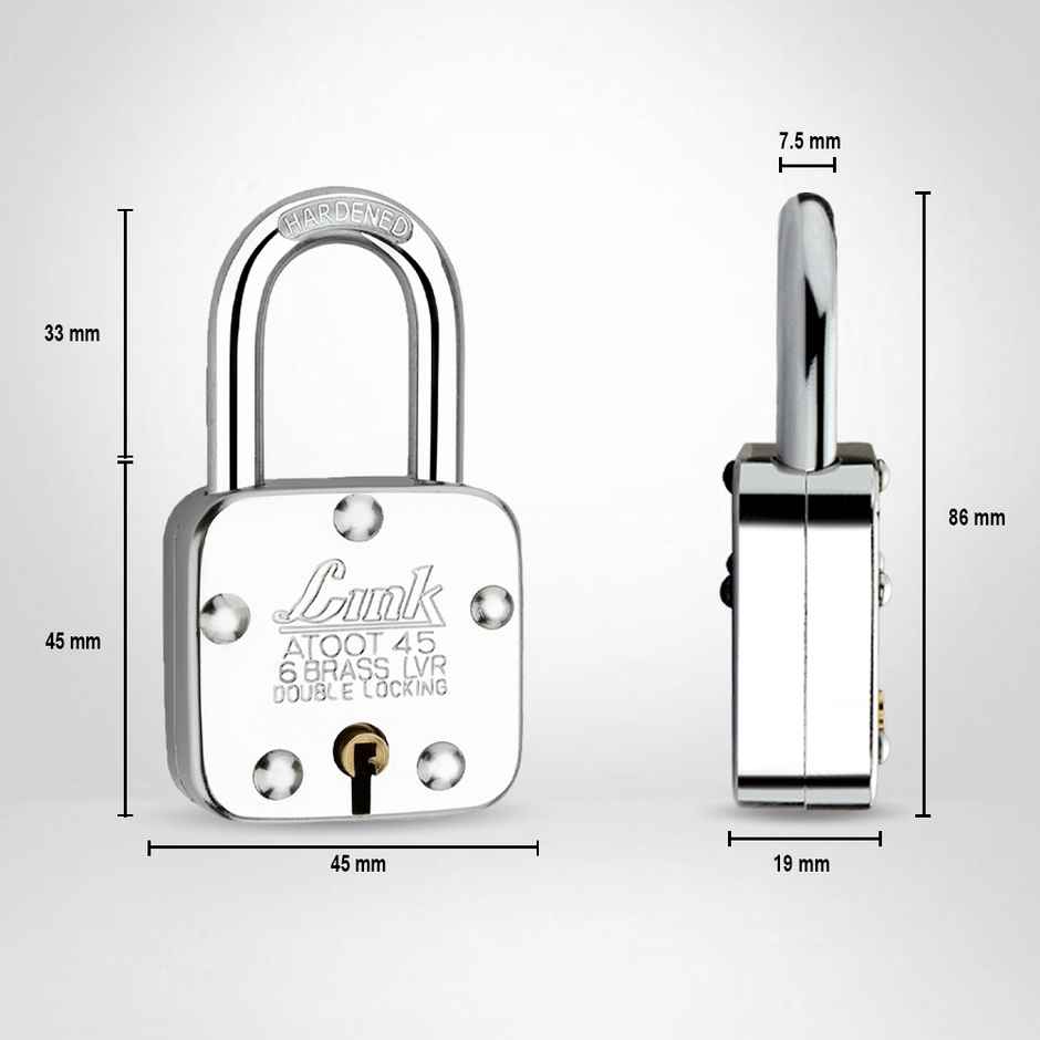 Link Stainless steel Brass Levers With Long Hardened Shackle Atoot 45LS mm padlock with 3 Keys