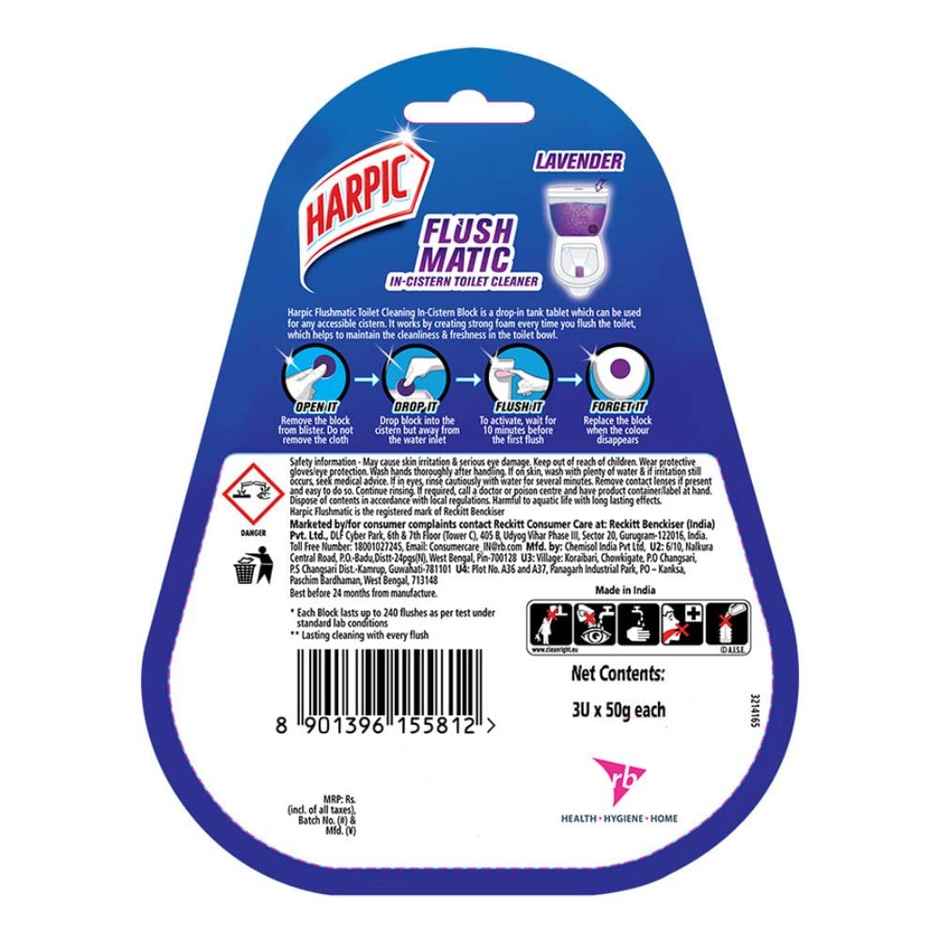 Harpic Disinfectant Toilet Cleaner Liquid Original(1l) & Harpic Flushmatic Toilet Cleaner Blocks- Lavender(150gms) Combo