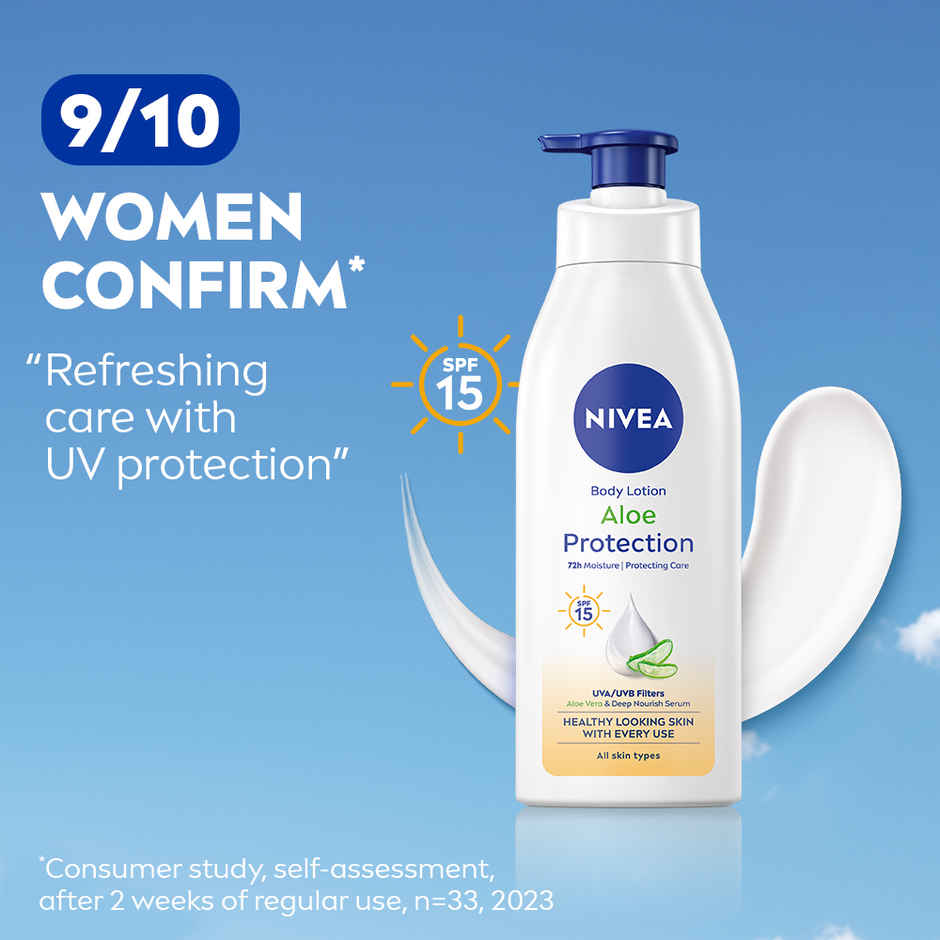 NIVEA Aloe Protection Body Lotion SPF 15|Aloe Vera Extracts & Deep Moisture Serum|Men & Women