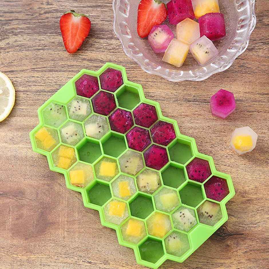 YouBee Silicone Ice Cube Tray for Freezer| Honeycomb 37 Cavity Ice Cube Mould | Multi-Color