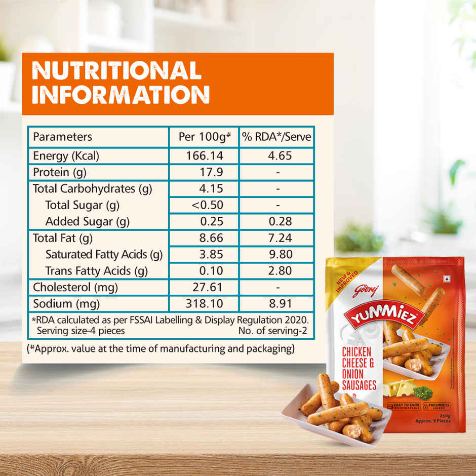 Yummiez Chicken Sausages - Cheese & Onion