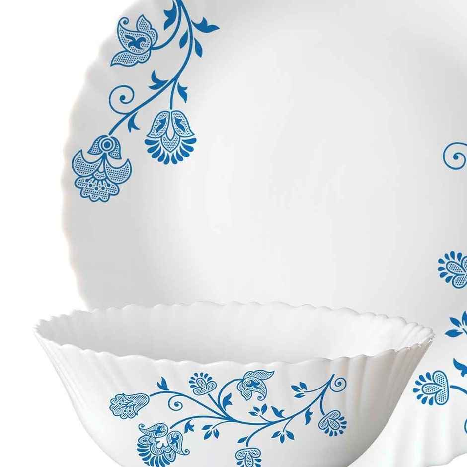Larah by Borosil Azure Dinner Set | Opalware Crockery for Dining & Gifting | White