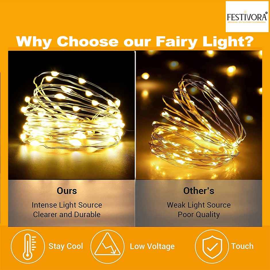 Festivora Battery Powered Copper Wire Led String Lights | Warm White Color For Decoration