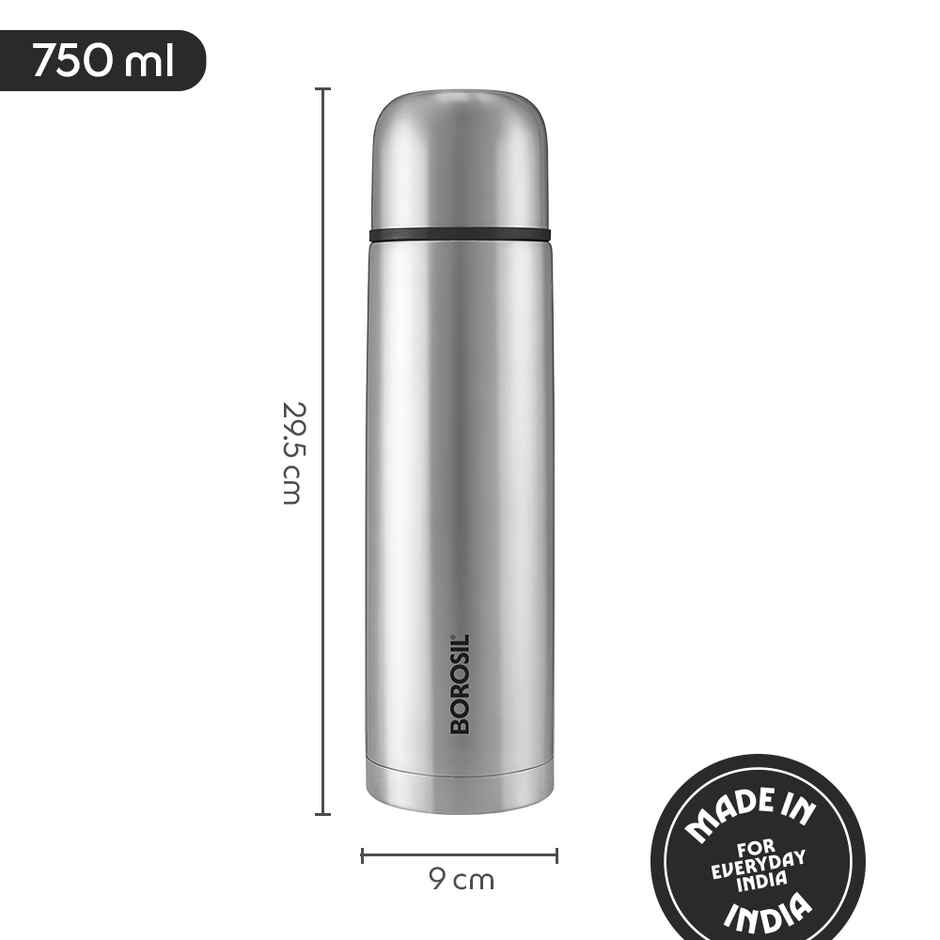 Borosil Thermo BIS Approved Stainless Steel Bottle with Bag | Black - 750 ml