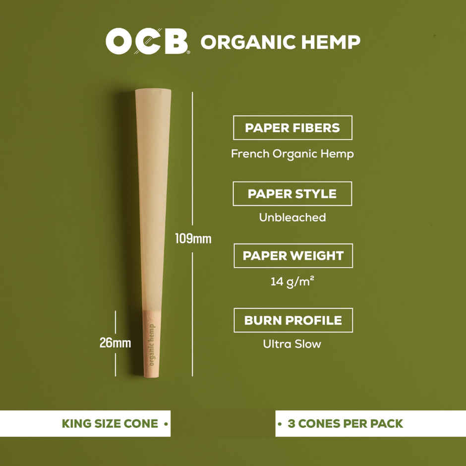 OCB France Organic Hemp Pre-Rolled Cones | King Size