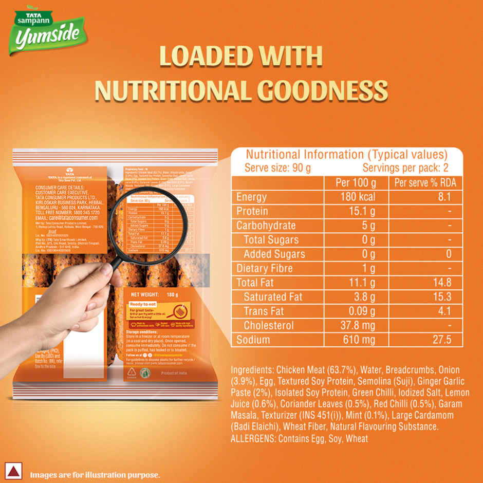 Tata Sampann Yumside Classic Chicken Seekh Kebab- Ready to Eat Combo