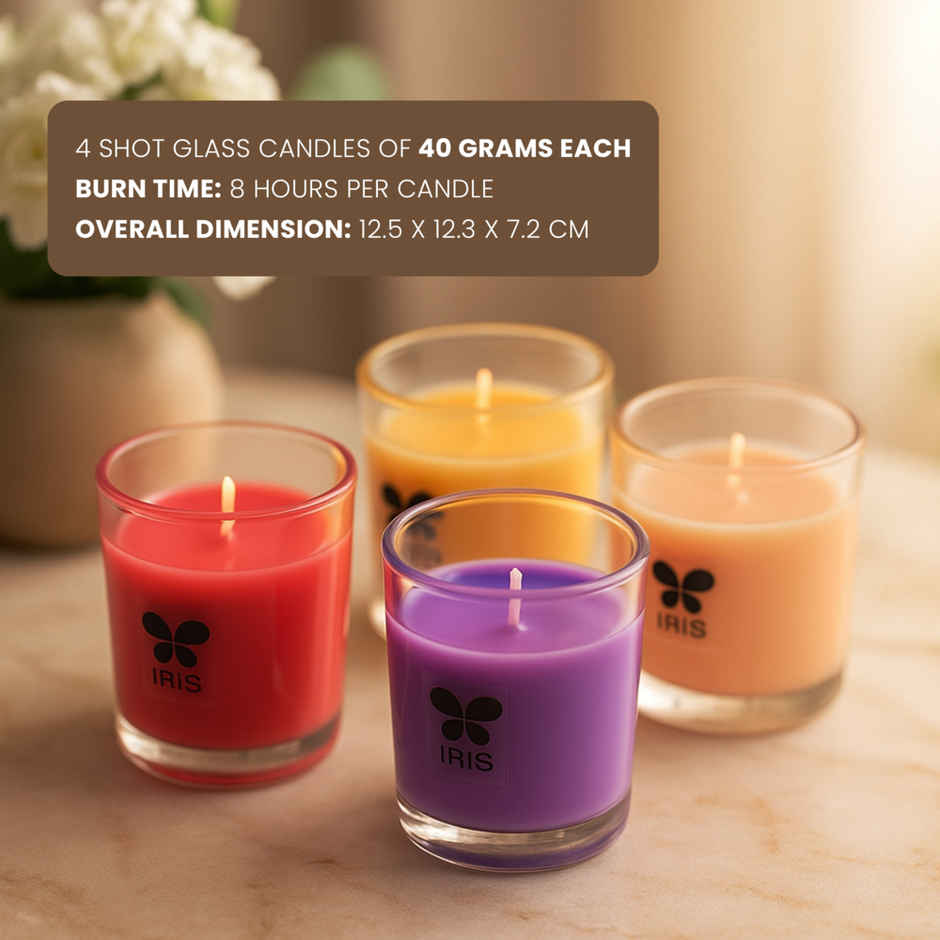 IRIS Shot Glass Candles, Damask Rose,Mango Sorbet,Peach Pomegranate