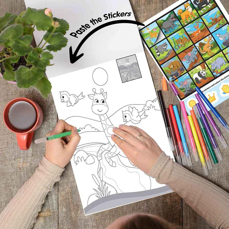Copy to Colour Jungle With Stickers for Kids Age 3-12 -colouring Book | Learning Colouring Books