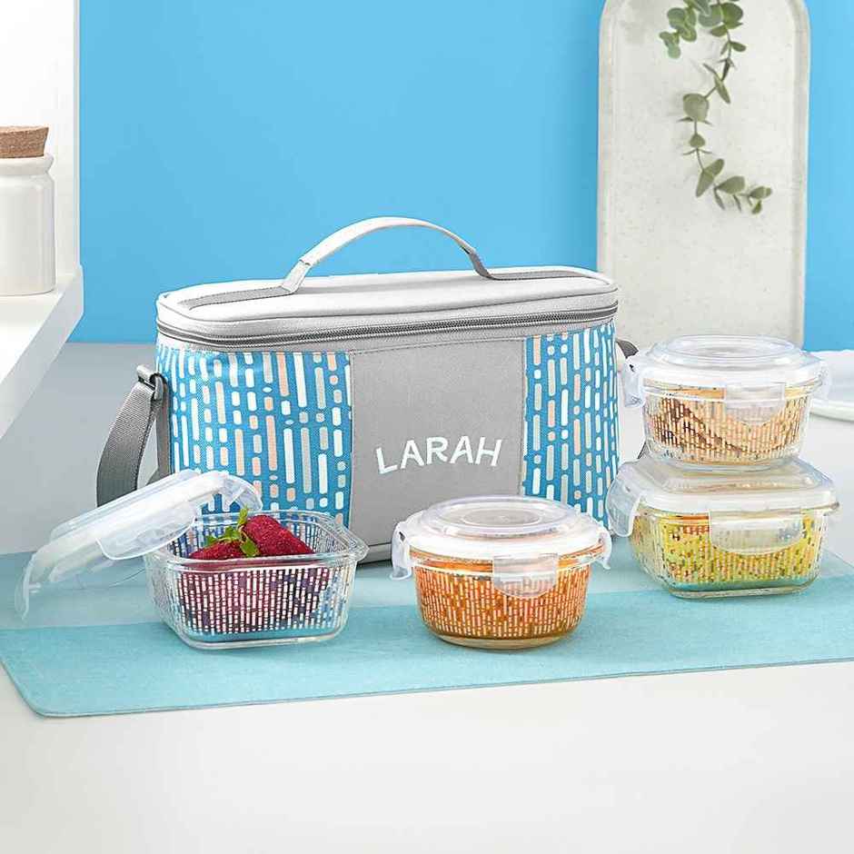 Larah Glassware Vogue Borosilicate Glass Lunchbox | 4pc - 320ml - 2 Square | 240ml - 2 Round