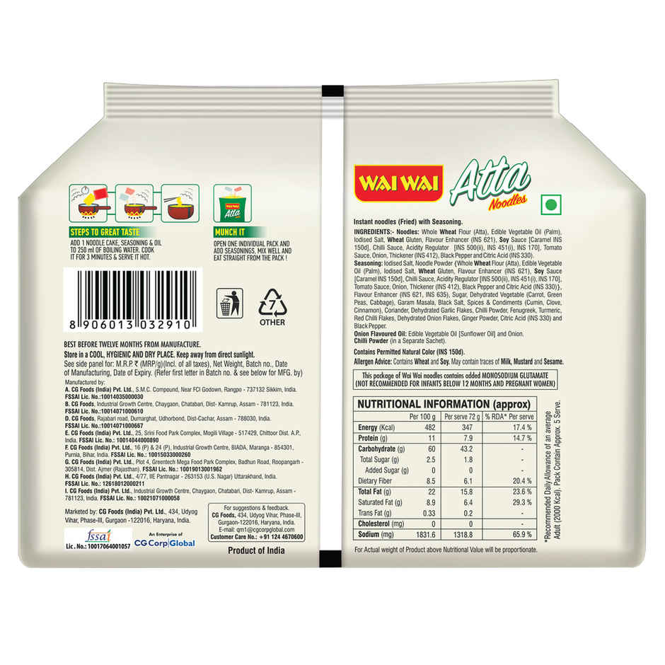 Wai Wai Atta Ndls 5In1 Veg