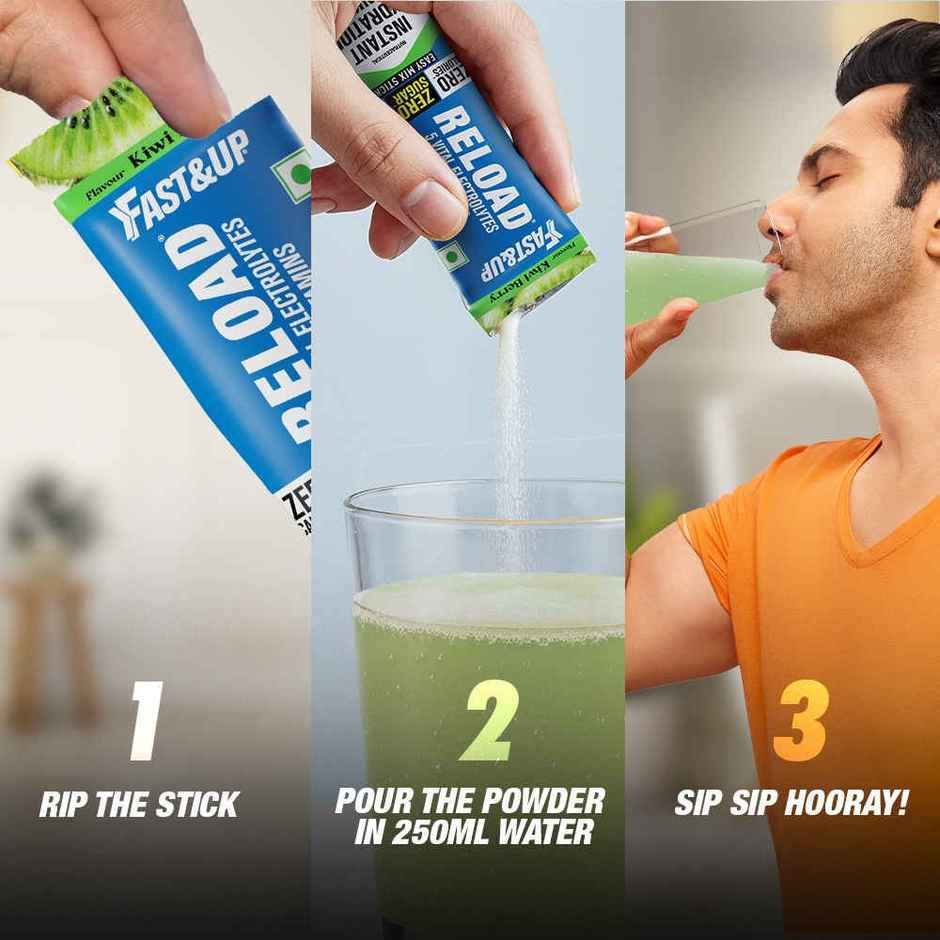 Fast&Up Reload Zero Sugar Instant Hydration Sticks With 5 Essential Electrolytes | Kiwi Berry