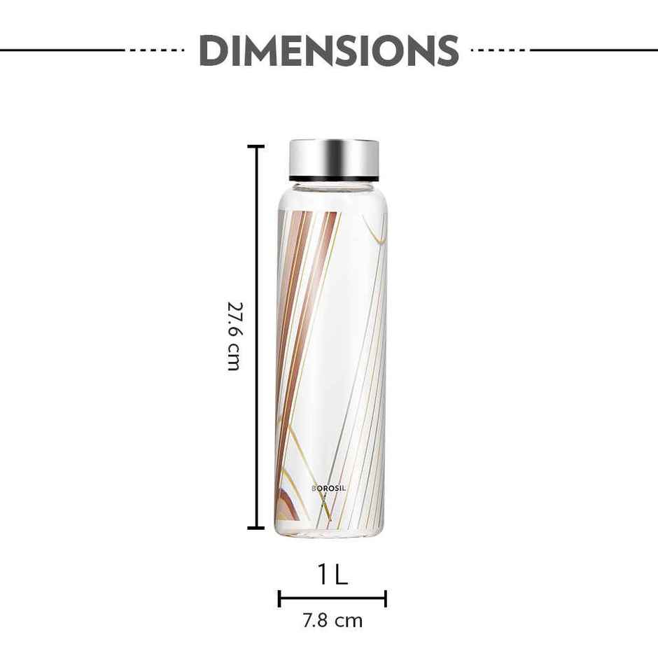 Borosil Prism Wide Mouth Bottle with Metal Lid Borosilicate Glass Dishwasher Safe