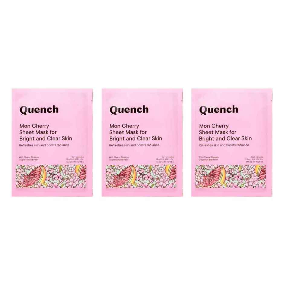 Quench Korean Face Sheet Mask for Brightening with Cherry Blossom Vitamin E & Pearl Extracts Combo