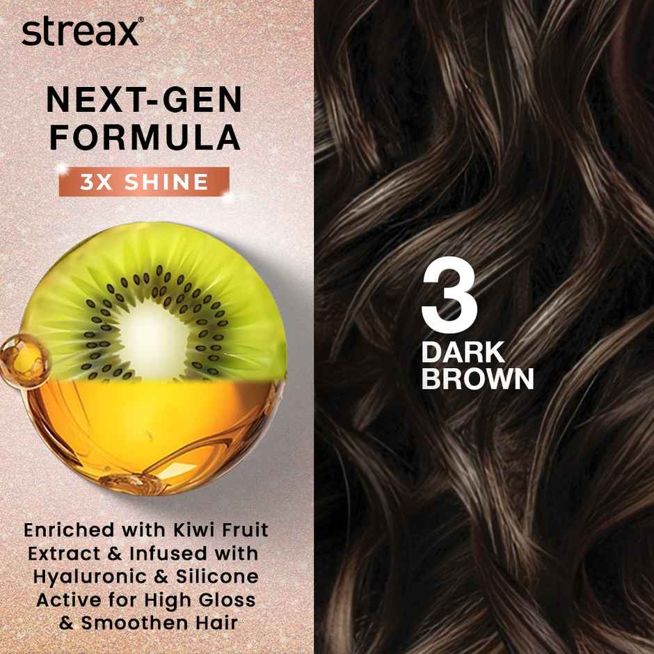 Streax Gel Hair Colour For Women, Dark Brown 3 , |No Ammonia Hair Color|100% Grey Coverage