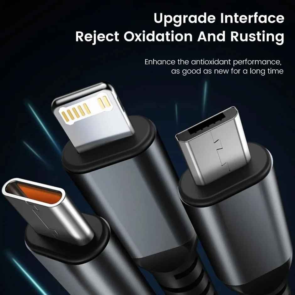 Sounce 120W-6A Fast Charging Usb 3.0 Cable 4 Ft - 1.2 m To 3-In-1 Long Charging Cord | Grey