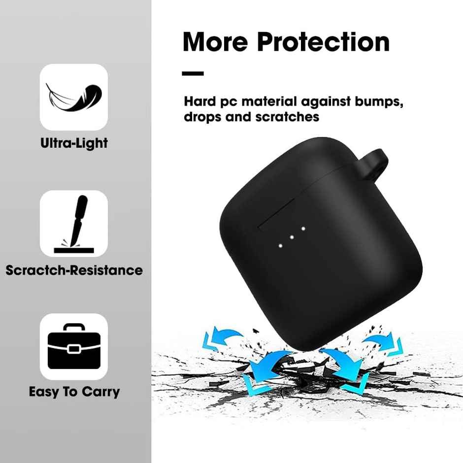 Sounce Earphone Case Cover for Boat Airdopes 131 | Shockproof Silicone Case with Keychain | Black