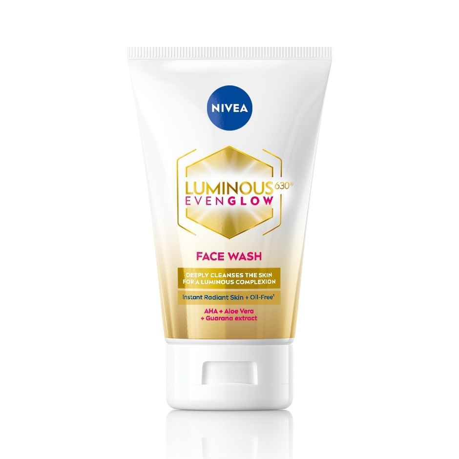 NIVEA Luminous Even Glow Face wash | Oil free formula, AHA, Aloe vera, Guarana Extract | Deep clean