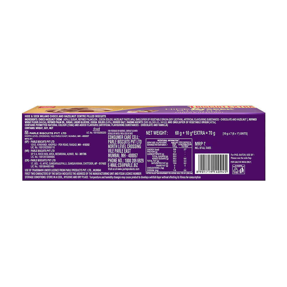 Parle Hide & Seek Milano Centre Filled Choco & Hazelnut Cookies