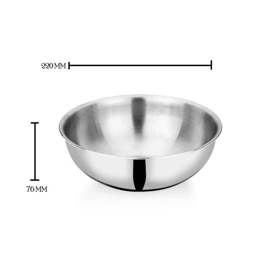 Bhalaria Triply Stainless Steel Tasla | Induction & Gas Stove Compatible | Food Safe | 22 cm | 2 L